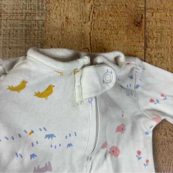 Newborn Zip Button Floral Peach Pastel Animal Bird Footie Bundle of 4 - Picture 7 of 11